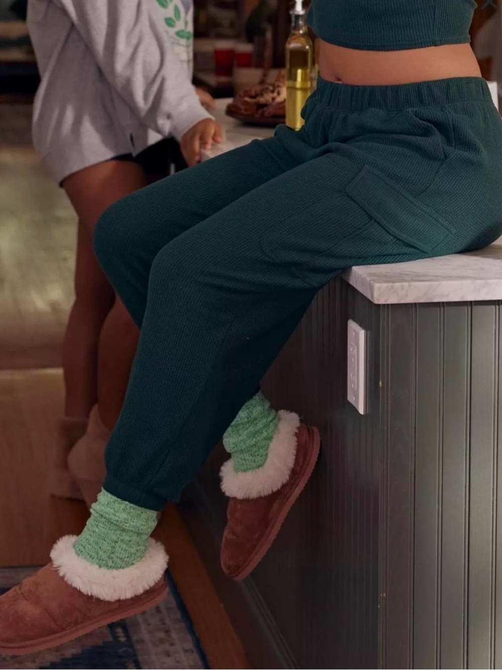 Aerie emerald green waffle knit joggers